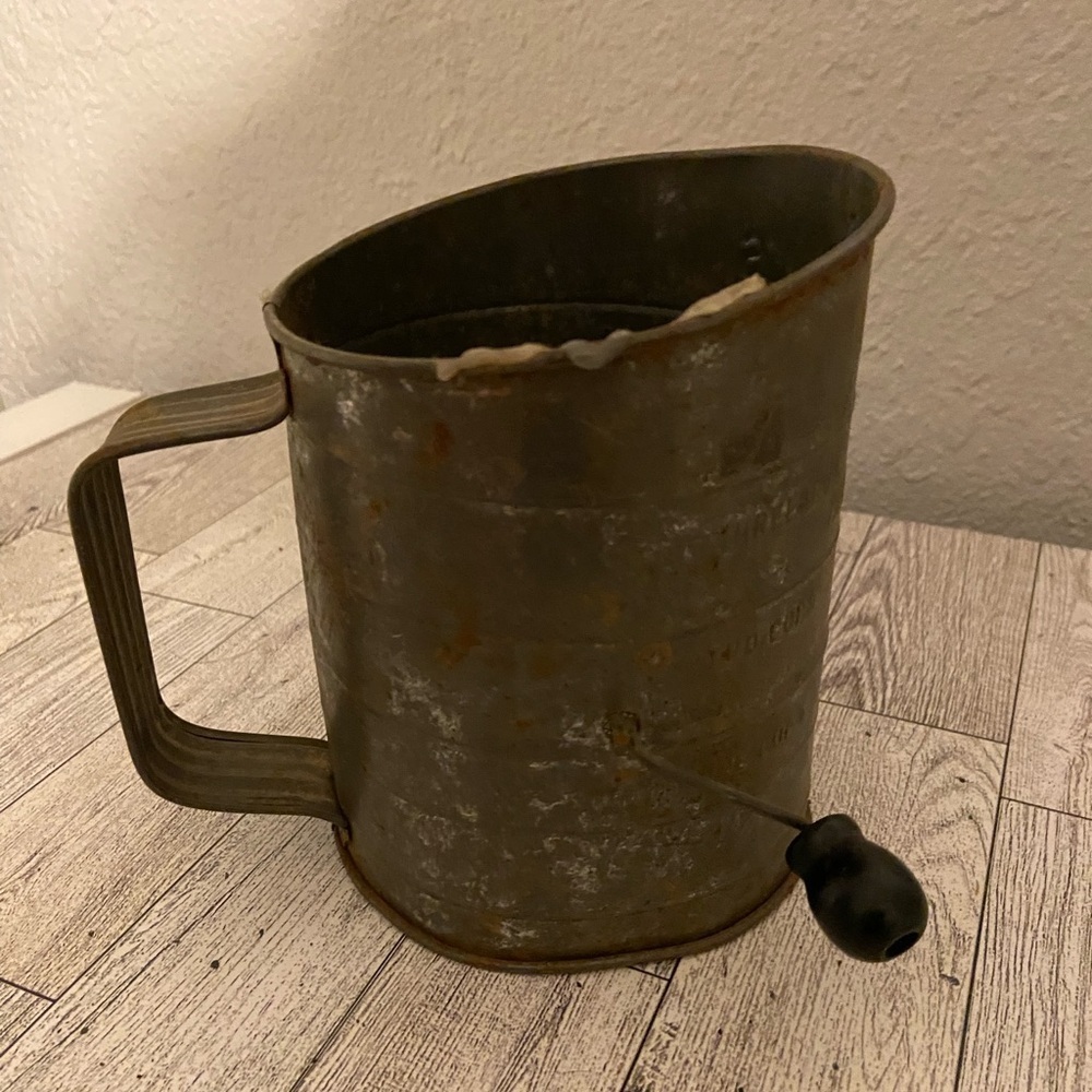 Vintage Tin Mechanical Hand Crank Flour Sifter